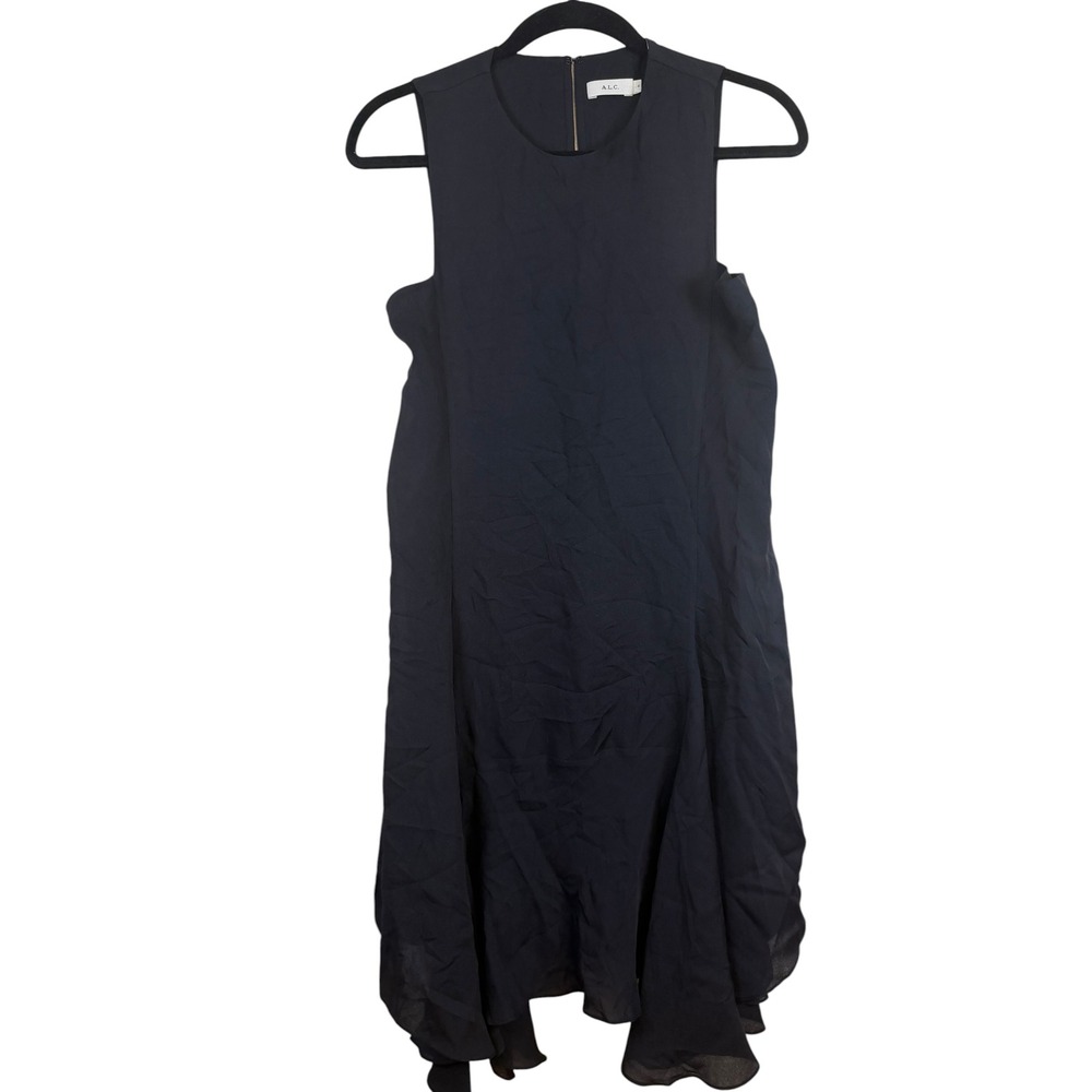 A.L.C. 100% Silk Sleeveless Handkerchief Hem Midi Dress Navy Blue Size 4